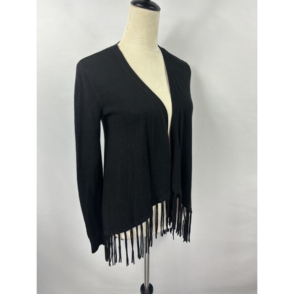 Michael Kors Fringe Cardigan Black Size XS Open Front Long Sleeve Waterfall - Picture 2 of 10